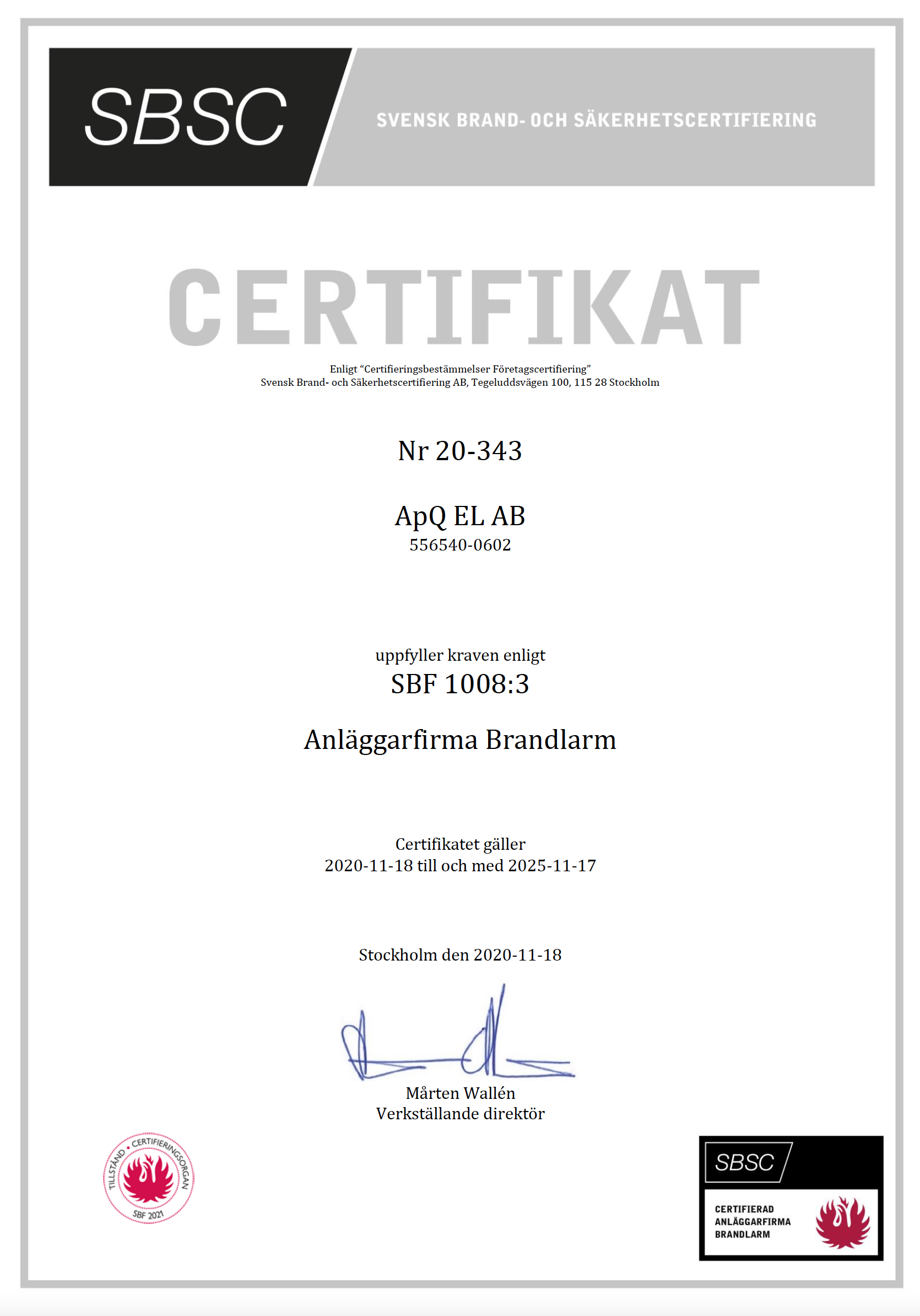 Certifikat brand