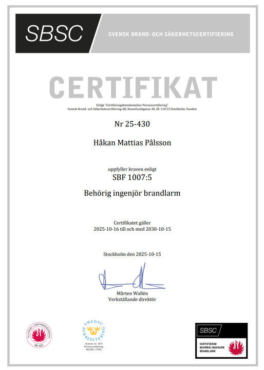 Behörig ingenjör brandlarm